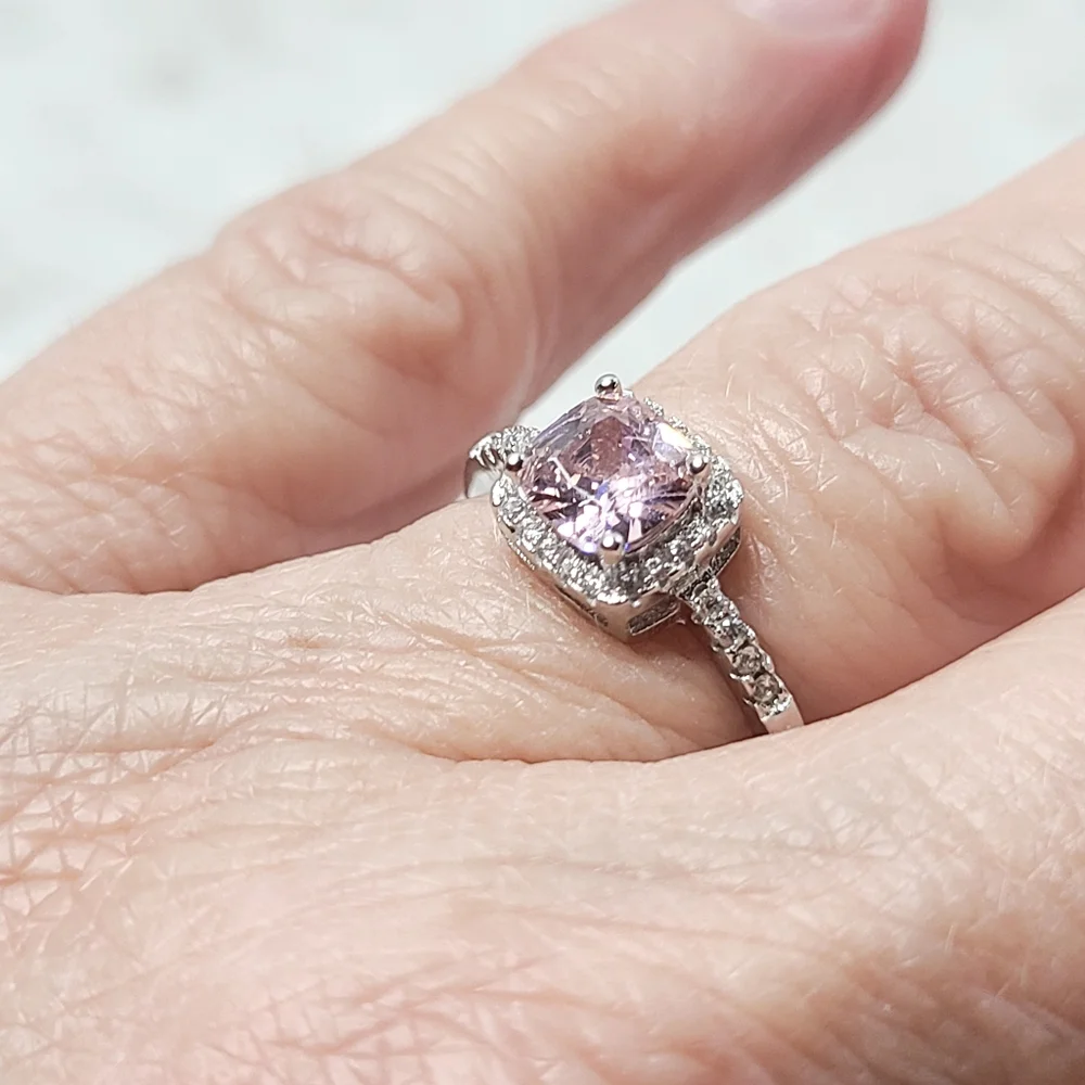 Pink and White Sapphire Halo Ring